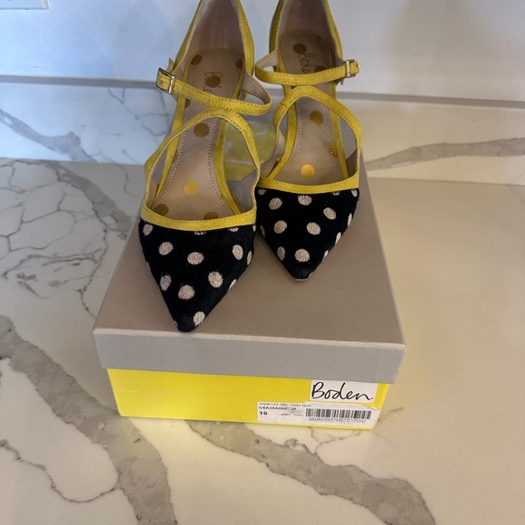 Boden Tisha High Heel Black/White Polka Dot W/ Yellow Suede Size 39 Eu Sz 9 US - Picture 6 of 11